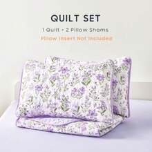 - Floral Quilt Set Coquette Cottagecore Shabby Chic Flower for Women Teen Girls Reversible Lightweight Bedspread Coverlet 3 Pieces Purple White Queen/Full Size - Blanco púrpura - Ver 3
