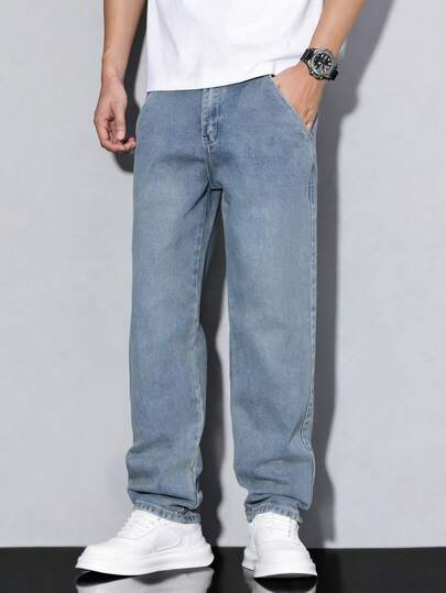KKONE Jeans de hombre lavados, de pierna recta y relajados con un toque casual y moderno, perfectos para usar todos los días en todas las estaciones.
