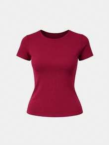 Set Of 3 Women's Basic Elegant Double Layer Supplex High Compression Blouses For Gym Wear - 瑪薩拉紅,白色和黑色 - 查看 2