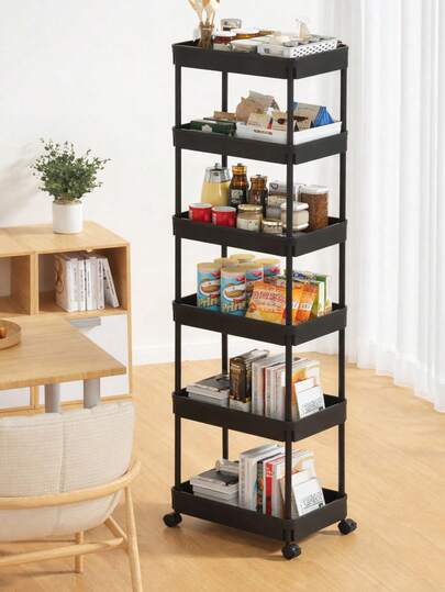 Carrito Organizador de 6 Niveles con Ruedas 360° | Estante Multifuncional para Cocina, Baño u Oficina | Resistente, Compacto y Moderno en Color Negro