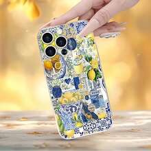 Tema de collage de azulejos azul y amarillo limónfunda de teléfono Fundas compatibles con ,Apple,VIVO,OPPO,,, y Honor.Fabricadas en silicona TPU,ofrecen protección contra golpes y caídas. - transparente - Ver 5