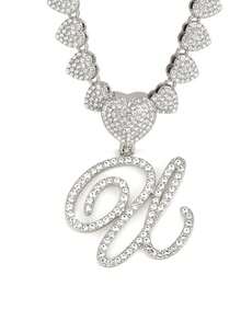 字母吊坠项链 迈阿密链条项链 女士嘻哈镶钻字母吊坠项链 珠宝礼物 - 愛心字母項鍊 - 查看 12