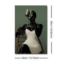 1幅带框/不带框非洲风情时尚帆布海报，描绘一位手持葡萄酒的非洲女孩，风格波西米亚奢华，酒吧推车造型，墙面艺术印刷品，美观别致，适合公寓、客厅、卧室、现代家居装饰。 - A - 查看 9