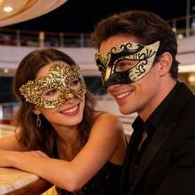 Masquerade Ball Mask, Venetian Lace Eye Mask For Women, Christmas & Halloween Party Costume Mask Set, Couple Cosplay Mask - Gold - View 4