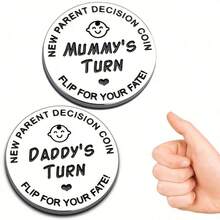 【趣味硬币】1枚/2枚装 新手爸妈趣味决定硬币 | 双面不锈钢 | “轮到新爸爸了”翻转设计，带心形图案 | 送给准爸妈的礼物 | 准妈妈派对或怀孕公告礼物 - 紀念幣 - 查看 4