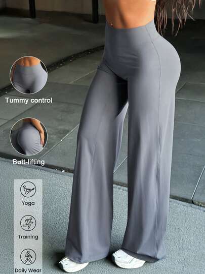 Aoqta Sports Women's Trousers Spring And Summer Casual Solid Color High Waist Loose Broad Leg Straight Leg Trousers Suitable For Fitness Exercise Outdoor Sports