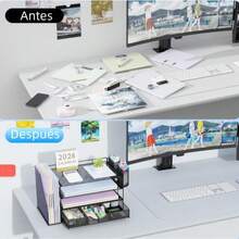 Organizador de Escritorio de 4 Niveles con Compartimentos Verticales Cajones Deslizantes y Porta Lápices Ideal para Documentos Papeles y Suministros de Oficina en el Día a Día - negro - Ver 9