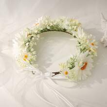 Băng đô cài tóc kiểu Bohemian với vòng hoa trắng, phụ kiện cưới cho cô dâu. - trắng - Xem 4