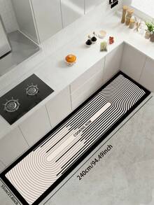 1 件硅胶厨房地垫，黑白渐变同心椭圆线图案，“COOKING NOW”字样印花，现代简约风格，适用于厨房、浴室、玄关、洗衣房、卧室、客厅装饰 - 彩色 - 查看 11