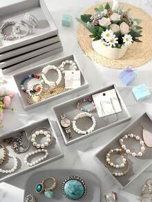 1/9pcs Velvet Jewelry Display Tray Large Capacity Organizer Independent Compartment Holder Multi-Slot Storage Box Minimalist Necklace Bracelet Ring Earring Pendant Case Luxury Gift Set - Multicolor - View 2