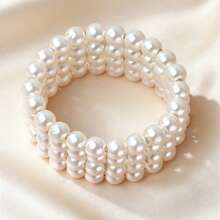 1pc Elegant Multi-Layer Faux Pearl Stretch Bracelet, Versatile For Daily Wear And Parties - White - View 4