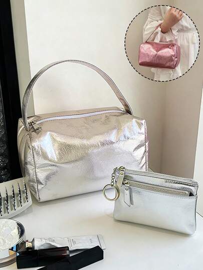 Luxury Sparkling Pu Women'S Coin Purse Matching Handbag,Elegant Silver Crackle Pattern Coin Purse,Pu Handbag, WalletIndividualization Handbag, Simple Large Capacity Handbag, Portable Casual Storage Handbag,Ladies Money Cash Holder,Envelope Bag, Three-Layer Storage, Travel Accessories, Women'S , Perfect Holiday Birthday Gifts, New Year'S Gifts, Valentine'S Day Gifts, Anniversary Gifts, Mother'S Day And Father'S Day Gifts For Family And Friends. ﻿ ﻿