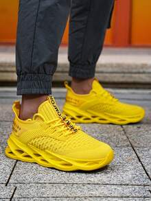 Men's Athletic Yellow Shoes With Hollow EVA Sole Lightweight Sport Sneakers For Running Fitness And Urban Street Style - Màu vàng - Xem 3