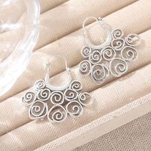 复古镂空圆形银耳环，耳环，女士节日配饰 - 銀色 - 查看 7