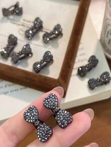 10个装女士时尚简约优雅水钻蝴蝶结发夹，适合日常佩戴 - 深灰色 - 查看 5