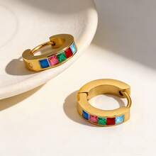1 Pair Zirconia Inlaid Small Hoop Earrings, Minimalist Fashion Round Earrings, Luxury Style Suitable For Daily Commute For Women - Multicolor - View 7