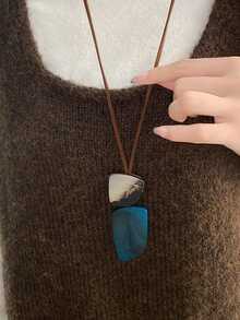 1 chiếc dây chuyền mặt dây dài phong cách Bohemian, phụ kiện dây chuyền áo len hình học độc đáo cổ điển dành cho nữ. - Màu xanh lam - Xem 2