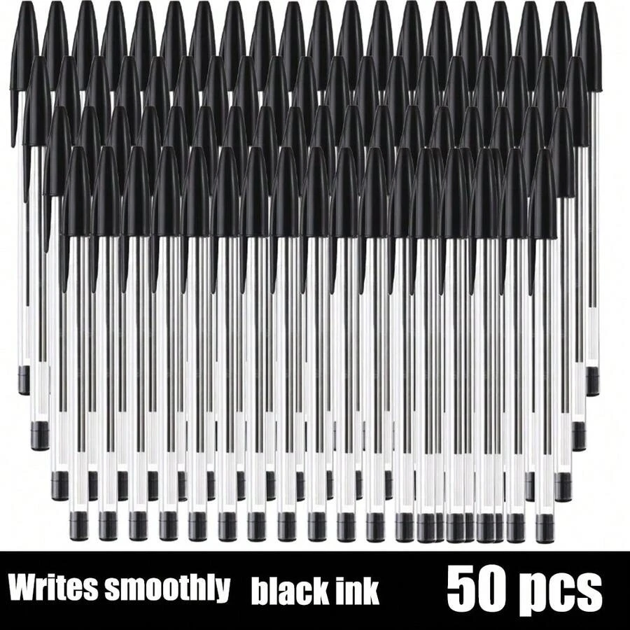 10/20/30/50支装中性笔，蓝/黑墨水，耐用便携，办公用品，文具（黑色） - 套裝 - 查看 1