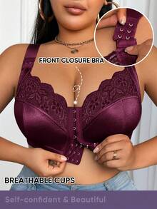 MEIYATING 大码女士蕾丝无钢圈文胸，性感内衣提拉支撑 - 紫色 - 查看 6