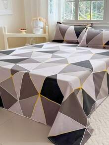 Set Sprei Motif Bunga 3 Buah (Termasuk Sarung Bantal, Tidak Termasuk Isi Bantal) Sprei & Selimut Bermotif 100% Kain Poliester, Dapat Dicuci dengan Mesin, Lembut & Tahan Lama, Cocok untuk Kamar Tidur atau Kamar Tamu, Perlengkapan Tempat Tidur Rumah Minimalis Modern - Kisi-kisi berlian - View 2