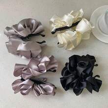 1 Stück Satin Blüten-Clip, modischer 3D Haarschmuck Clip, elegantes Haargummi Accessoire für Frauen, Klammer - Verschiedenfarbig - Übersicht 3