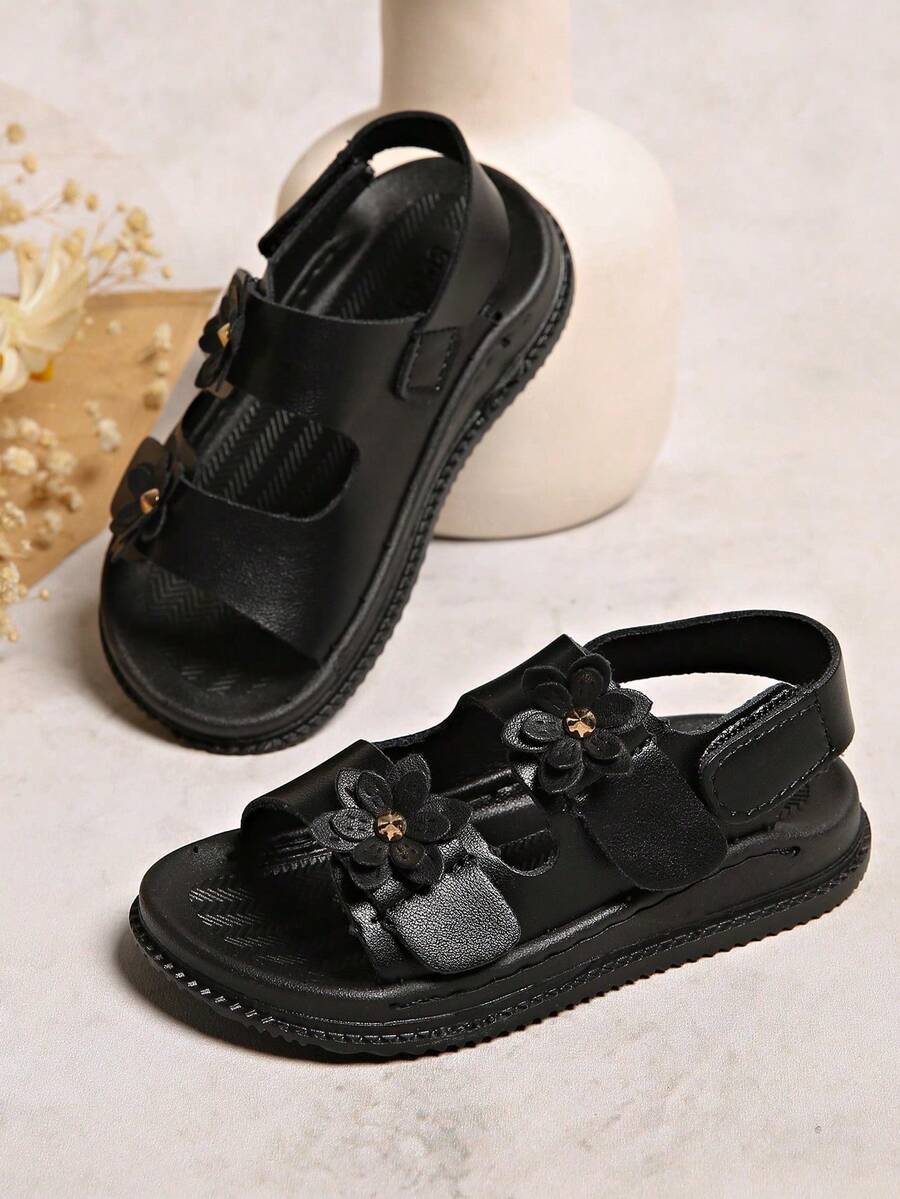 3-12岁女童幼儿沙滩凉鞋,透气防滑软底夏季鞋 - 黑色 - 查看 1