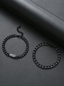 4件套男士黑色钛钢手链套装，链和费加罗链，适合日常佩戴 - 款式A - 查看 6