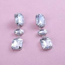 女士几何水晶耳环，适合日常佩戴和派对场合 - 銀色 - 查看 6