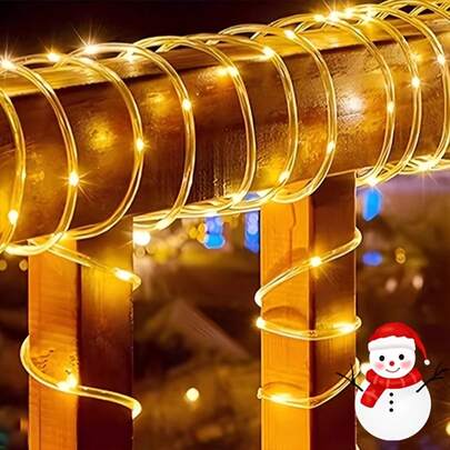 Đèn LED ống năng lượng mặt trời tự thiết kế, đèn dây PVC trong suốt dẻo, 50/100/200/300 đèn LED tùy chọn, 8 chế độ, chống nước IPX4, thích hợp trang trí ngoài trời dịp lễ.