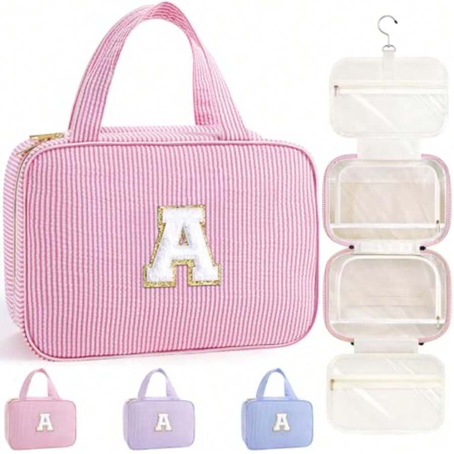 Gifts for Girls Women - 8 9 10 11 12 13 14 15 16 17 Year Old Girls Birthday Gifts Initial Hanging Toiletry Bag and Makeup Bag Travel Cruise Essentials Pink A - Rosa - Ver 1