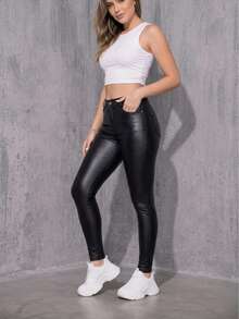 Leggins Vaquero Tipo PIel Bolsillos Traseros - Negro - Ver 3