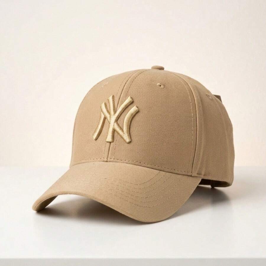 New York Curved Brim Baseball Cap With Embroidery, Premium Style, Men's And Women's, With Ribbon, Street Lettering, Embroidered Fabric. - 柿子 - 查看 1