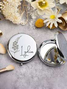 1pc Customizable Engraved Makeup Mirror/Personalized Pocket Mirror, Bridesmaid Proposal Gift/Best Friend Birthday Gift/Women's Personalized Gift, Suitable For All Seasons - Multicolor - View 5