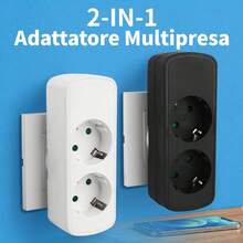2-In-1 EU Plug Adapter, 250V Schuko Multi-Socket Power Splitter, Portable Double Outlet Wall Plug Extender For Home, Office & Travel, Space-Saving Dual Socket Converter, Black/White Available - 歐規E型插(220-240V) - 查看 1