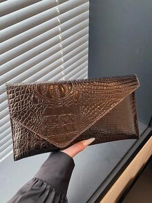 时尚纯色优雅鳄鱼纹信封手拿包，休闲百搭手提包 - 彩色 - 查看 15