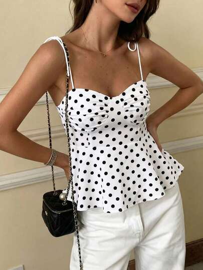 1pc Women's Casual Sleeveless Top With Ruffle Hem, Elegant French Minimalist Solid White Camisole Cropped Tank Top, Fitted Suitable For Vacation And Commute, Lightweight Camisole Shirt With Tie, Y2K Sexy Bodycon Curve Fitting Blouse For Spring, Summer, Autumn