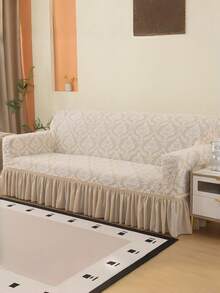 Jacquard Velvet Sofa Cover With Elastic Full Skirt Edge, Simple And Modern Polyester Fiber Suitable For Living Room And Household Use - Beige - View 6