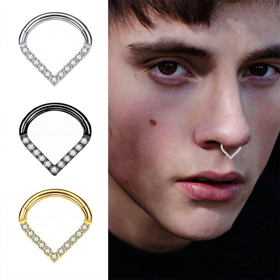1 chiếc khuyên tai bằng thép không gỉ đính đá CZ hình giọt nước, thích hợp cho xỏ khuyên Daith, Helix, Tragus, Conch, kích cỡ 16G, dùng cho xỏ khuyên mũi. - Bạc - Xem 1