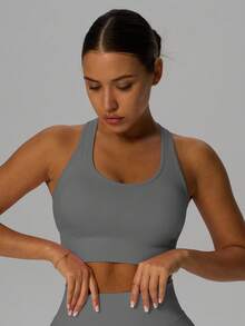 Yefecy Soutien-gorge de sport sans couture, confortable et respirant avec coussinets. Sous-vêtements de fitness et de yoga - Gris - Voir 7