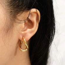 1件装时尚扭曲抛光不锈钢耳环，奢华个性化设计，百搭派对庆典嘻哈耳环饰品 - 金色 - 查看 1