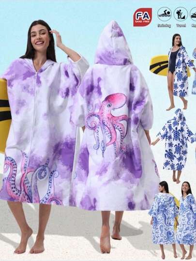 Unisex Quick-Dry Surfing Changing Robe, Made Of Ultra-Fine Fiber Fabric, Absorbent & Fast-Drying, Soft & Skin-Friendly. One-Piece Hooded Towel Cloak, Suitable For Beach, Swimming, Surfing, Windproof, Portable & One Size Fits All.