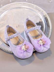 1 paire de chaussures de princesse en cristal et strass pour filles, chaussures de cérémonie à fleurs 3D de style Mary Jane, convenant aux filles de 3 à 12 ans - Prune - Voir 4