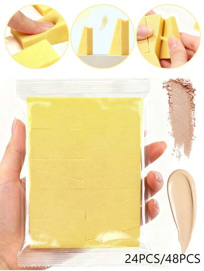 24/48Pcs Beige Triangle Hydrophilic Makeup Puffs, Soft Non-Absorbent Cosmetic Sponges, Smooth Face Makeup Sponges For Flawless Foundation & Concealer Application, Portable Tools For Daily Makeup