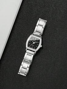 2件套 女士不锈钢方形简约数字表盘石英腕表+手链 - 銀色 - 查看 9