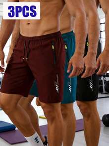 3pcs/Pack Men's Sports Casual Loose Quick-Dry Shorts, Reflective Strip Design, With Pockets, Suitable For Running And Outdoor Activities - Multicolor - View 4