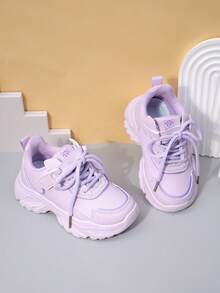 Giày thể thao da cho bé gái, giày sneaker đế dày mới cho trẻ em mùa xuân/hè, giày chạy bộ đế mềm chống trượt cho trẻ lớn, giày casual thời trang dán khóa, giày dép học sinh. - Màu tím - Xem 2