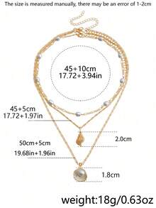 Bộ 3 dây chuyền vỏ sò, ngọc trai và vỏ bào ngư, kiểu dáng bãi biển, phù hợp cho nữ giới đeo hàng ngày. - Vàng - Xem 6