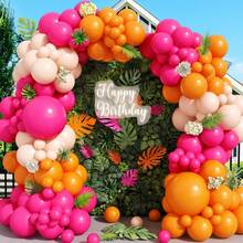 104件套粉色和橙色气球拱门套装，亮粉色、橙色、桃色气球花环，紫红色乳胶气球，适用于婴儿派对、生日、婚礼、热带夏威夷海滩、火烈鸟日落派对装饰 - 彩色 - 查看 1