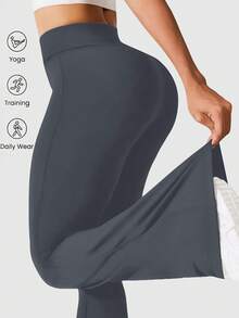 Cross Elastic Flare Pants, Minimalist High Waist Commuting & Yoga Pants, Sexy Casual Sports Leggings, Single-Piece Butt-Lifting Design Flared Pants, Women's Sportswear, Knit Fabric, Stretchy & Comfortable, Suitable For Daily Wear AndWorkoutspring And Summer - Xám - Xem 5