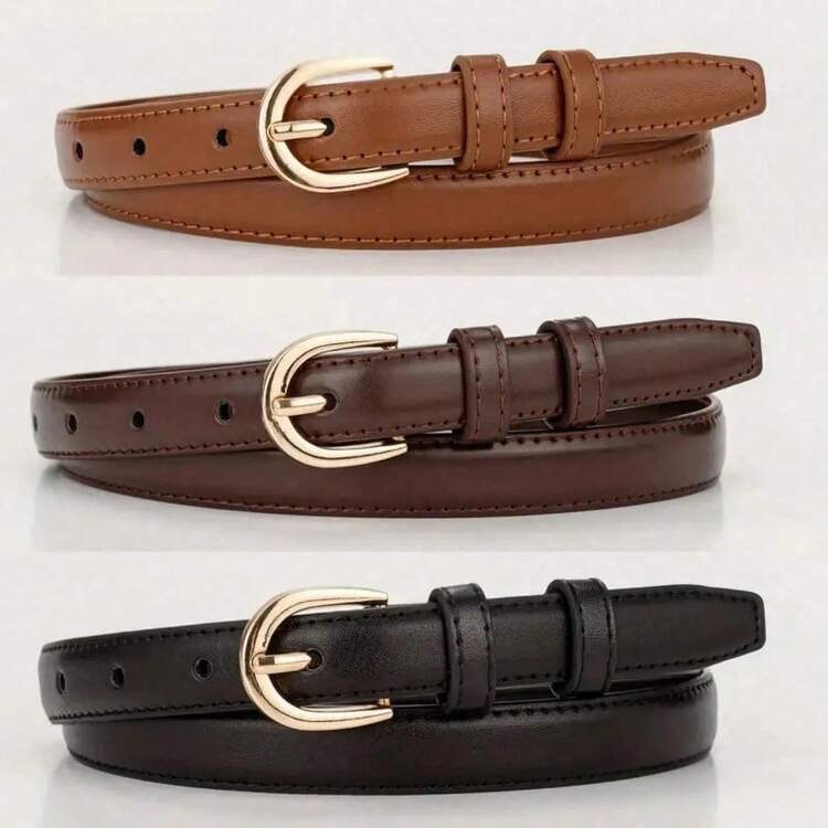 1pc Solid Color Casual PU Leather Waist Belt, Slim Design, Suitable For Women All Seasons Summer, School Fall, Autumn, Halloween, Belts For Women, Western Belt - 棕色 - 查看 8